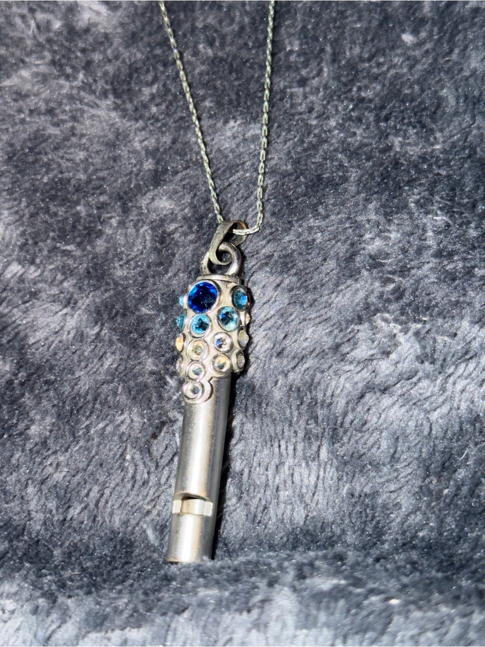 Alex and Ani Silver Whistle Pendant Necklace with Blue Crystal Accents